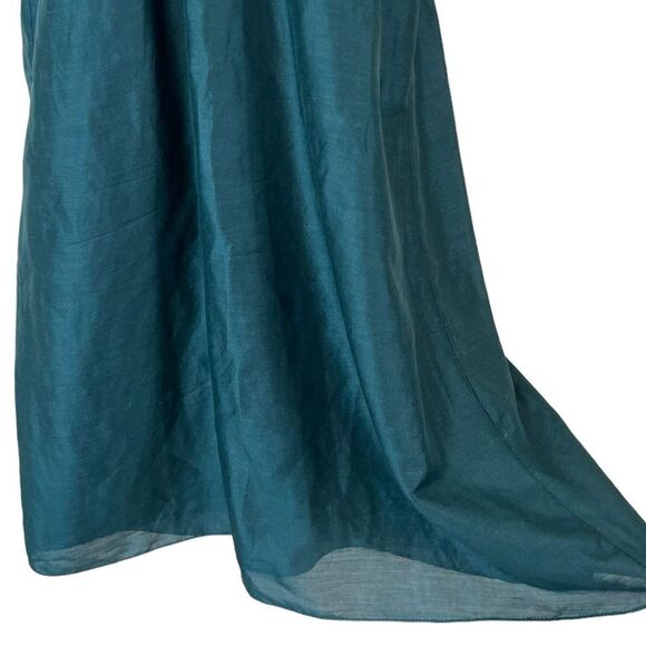 Max Studio Emerald Silk/Linen Blend Dress with Pom Pom Detail - Picture 3 of 12